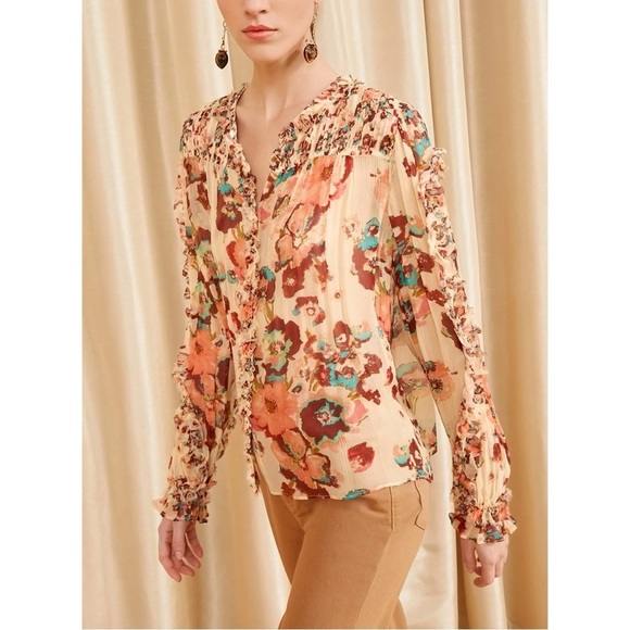 NWT Ulla Johnson Silk Ruffle Long-Sleeve Floral Andi Blouse - Picture 4 of 8